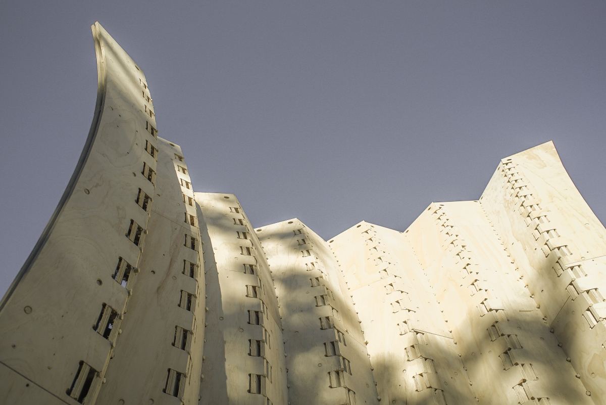 Active Timber: Folded plywood panels from below