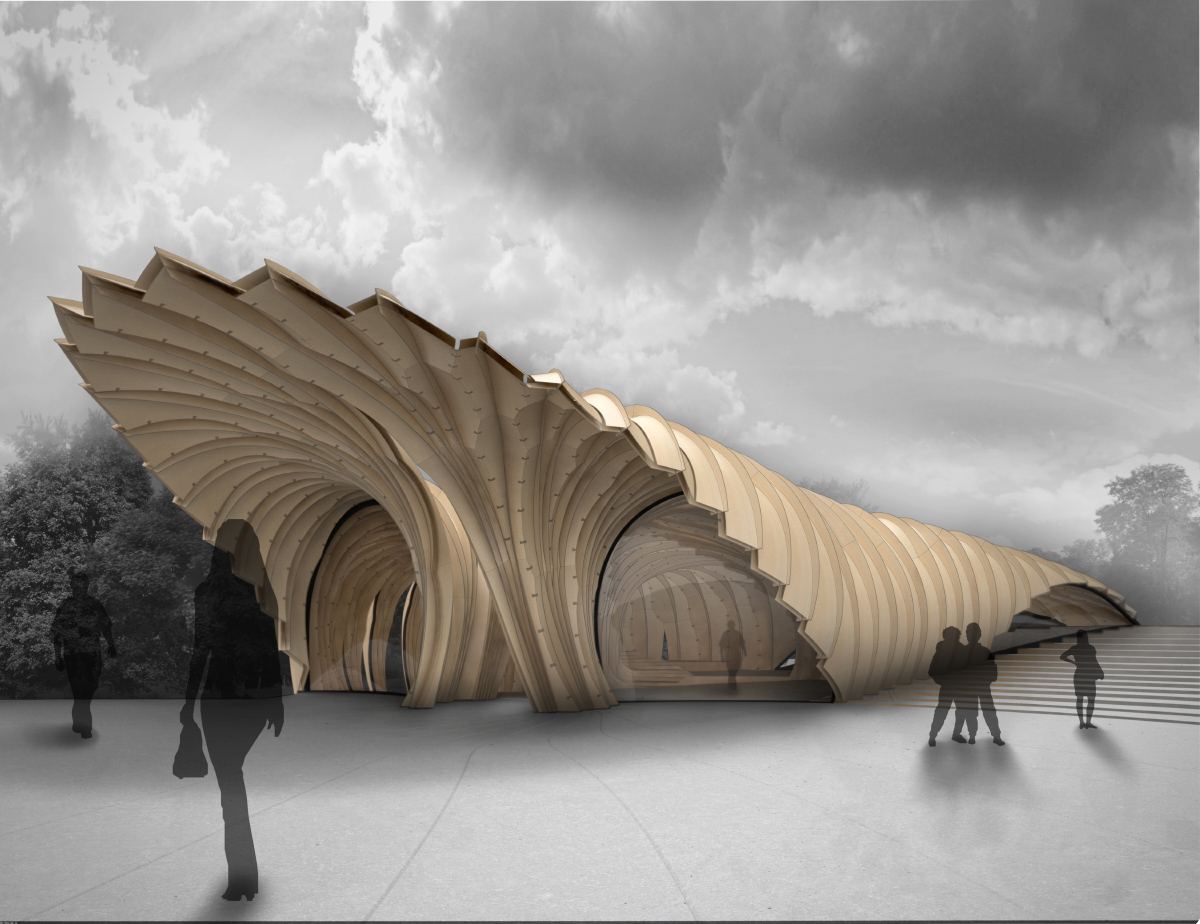Connecting Intelligence: Rendering of the structure at architectural scale