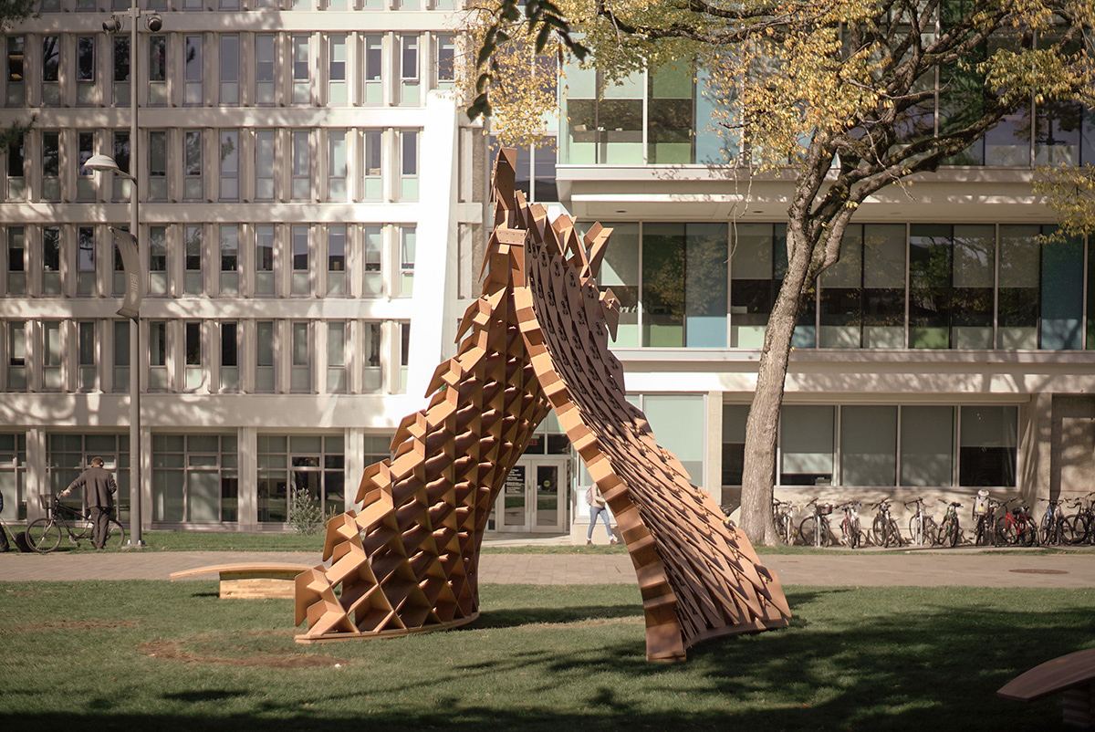 Dragon Skin Pavilion: Pavilion in front of a campus building