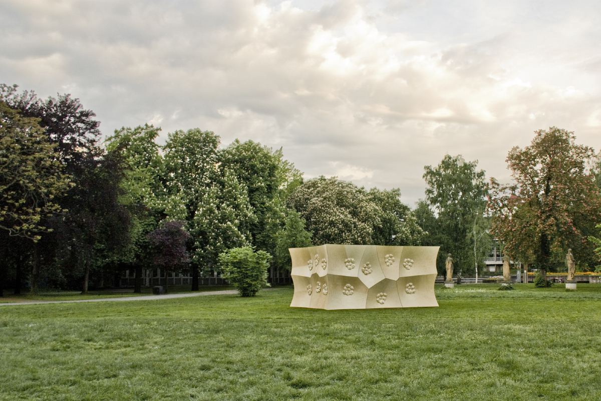 HygroSkin: Meteorosensitive Pavilion: Pavilion standing in a park