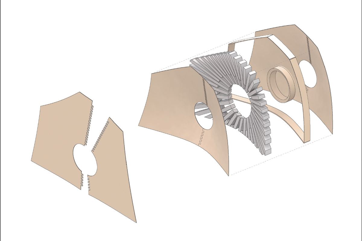 HygroSkin: Meteorosensitive Pavilion: Module components before assembly