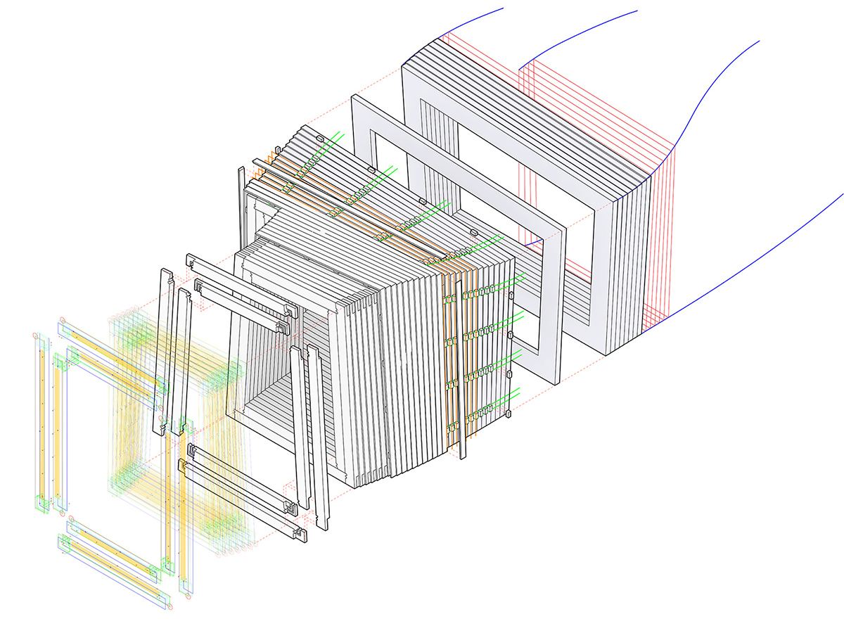 IBA Timber Prototype House: Exploded drawing of the solid timber wall frames