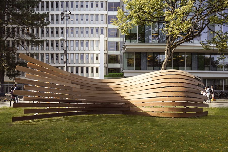 Robot Made: Double-Layered Diagrid Facade: Double-layered timber facade structure on the UBC campus