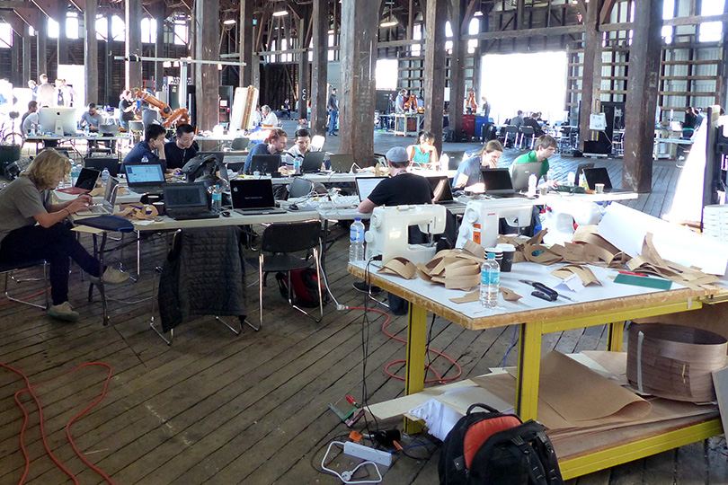 Robotic Sewing of Elastically Bent Plywood: Workshop participants at work