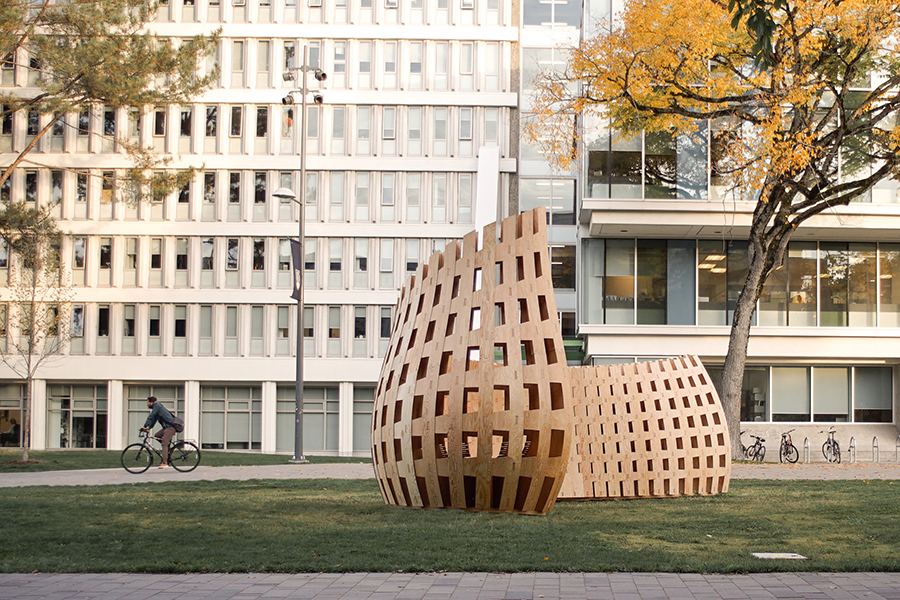 Wander Wood Pavilion: Pavilion in front of a campus building